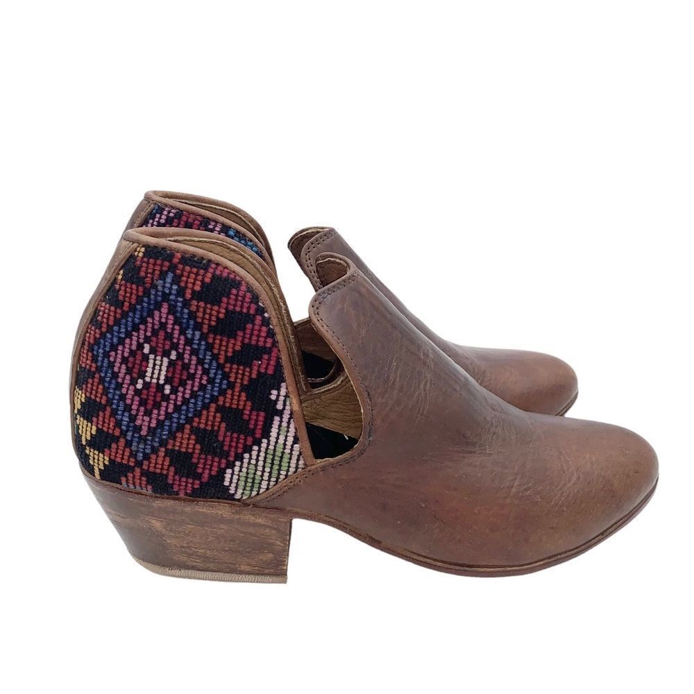 TEYSHA Handmade Leather Embroidery Vaquera Short Ankle Boots Heel Sz 7 Slip On